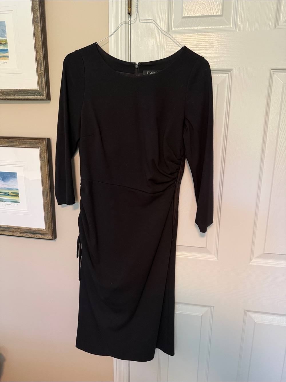 Etcetera Black Long-Sleeve Sheath Dress with Side Ruching